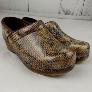 Sanita Leather Snakeskin Pattern Danish Clogs - 37